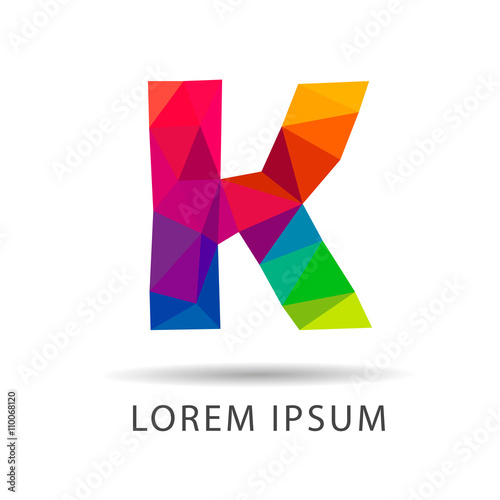 Big letter K low poly style, logo white background