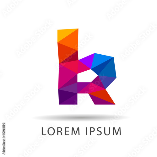 Small letter K lowpoly style logo white background