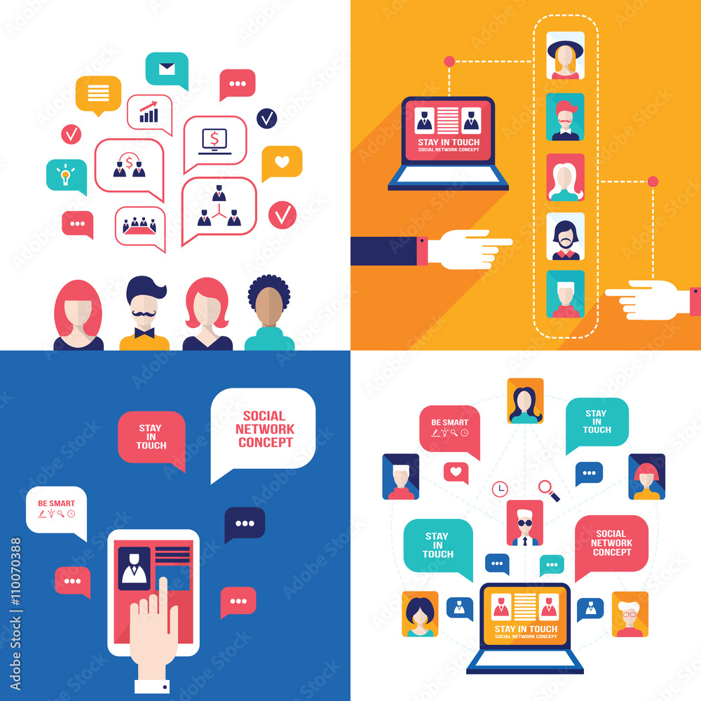 Social Network Technology Banner set People using various electronic devices Social Network Technology Banner set People using various electronic devices