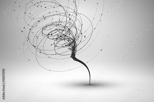 Tornado. Swirl with connected line and dots. Wired structure. Technology background. Vector illustration.