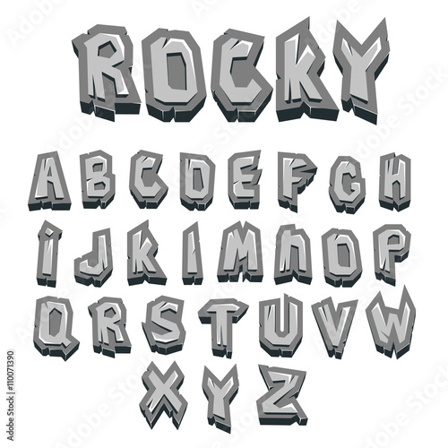 broken rocky alphabet with cracks. Abstract stone shift cutted alphabet. Art and craft design. Capital letters. Isolated on white Vector illustration.