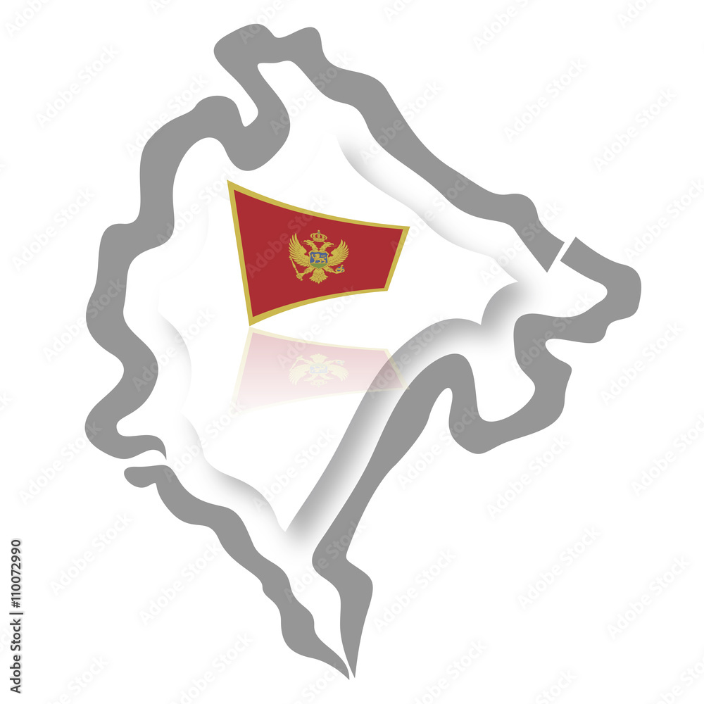 Montenegro map, with its flag