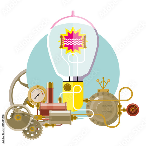 Start up concept, lamp steampunk, concept of new business project startup development and launch a new innovation and bright product.