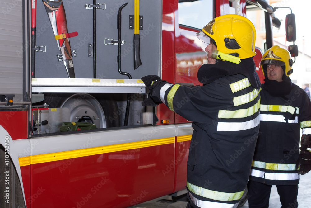 Firemans on duty,under ehposed photo Firemans on duty,under ehposed photo