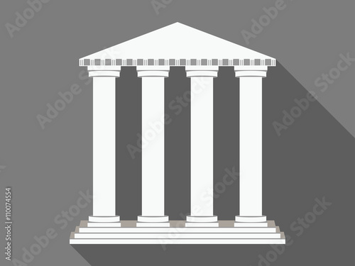 Building with columns. The building with a long shadow. Vector illustration.