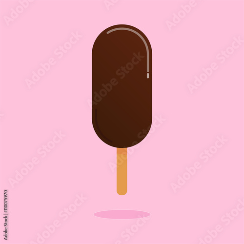 Ice cream with chocolate glaze and shadow on pink background.