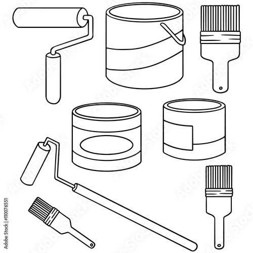 vector set of paint bucket and paint brush