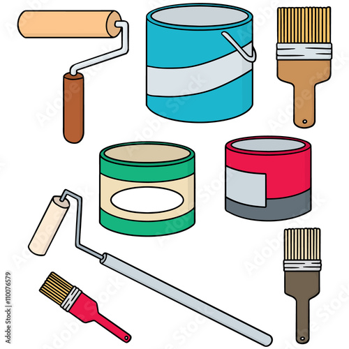 vector set of paint bucket and paint brush