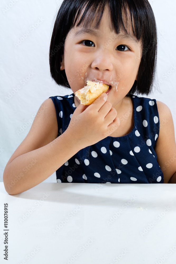 Asian Little Chinese Girl Eating Donuts Asian Little Chinese Girl Eating Donuts