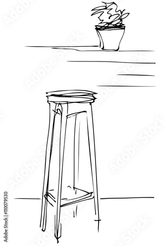  sketch of a tall wooden stool and flower room