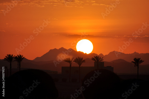 The sunset over the mountains of the Sinai Peninsula Sharm El-Sheikh . Egypt 