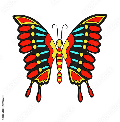 Colored vector butterfly isolated on white, farfalla colorata vettoriale