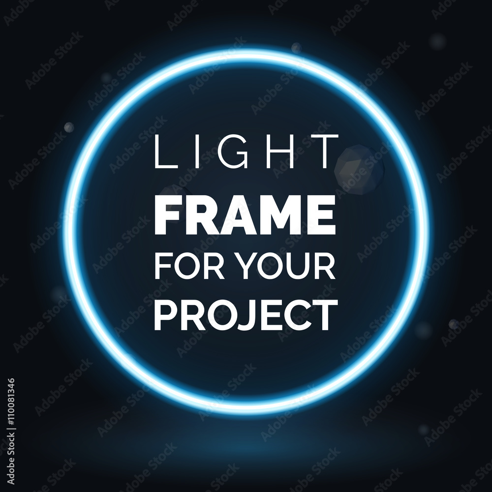 Vector blue neon round frame, light frame for your project Vector blue neon round frame, light frame for your project