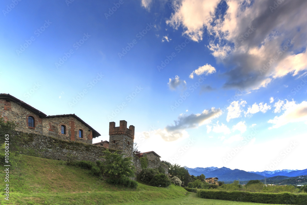 Candelo, Biella - May 4, 2016: Panoramic view of the Medieval village of Ricetto di Candelo in Piedmont, used as a refuge in times of attack during the Middle Age.