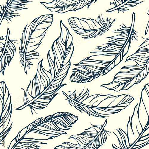 Seamless pattern with decorative feathers