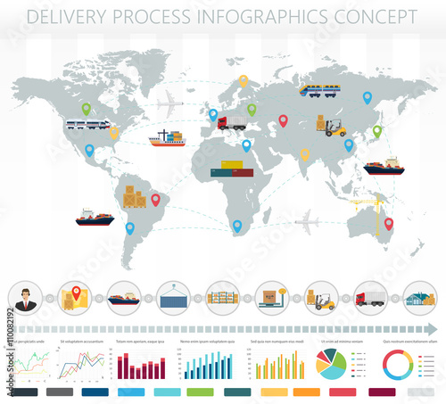 World concept of logistics delivery shipping freight service infographics.