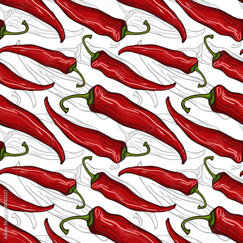Seamless pattern with decorative chili peppers