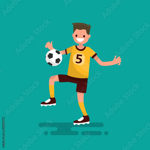 Soccer player hits the ball. Vector illustration