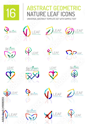 Geometric leaf icon set