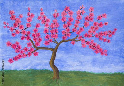 Peach tree in blossom  painting