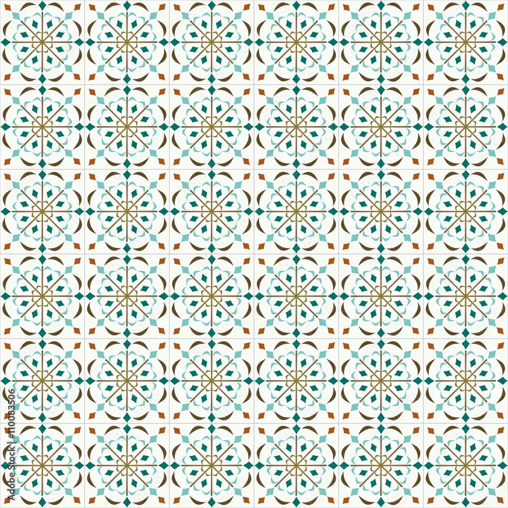 Traditional ornate portuguese tiles azulejos. Vintage seamless pattern. Abstract background. Vector illustration