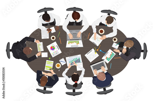 Business management teamwork strategy discuss meeting and brainstorming concept. Wide Round table in top point of view.
