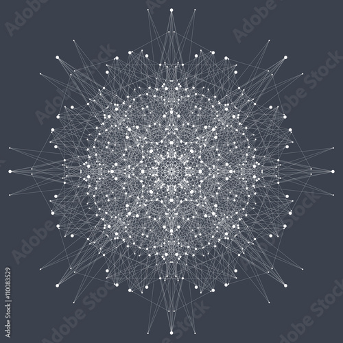 Geometric abstract round form with connected line and dots. Graphic composition for medicine  science  technology   chemistry.  Vector illustration