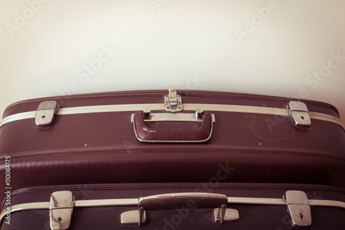 Old suitcases. Brown and black retro suitcase. Vintage baggage. 
