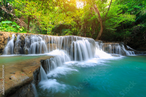 Fototapeta Naklejka Na Ścianę i Meble -  The landscape photo, Huay Mae Kamin Waterfall, beautiful waterfall in deep forest, Kanchanaburi province, Thailand