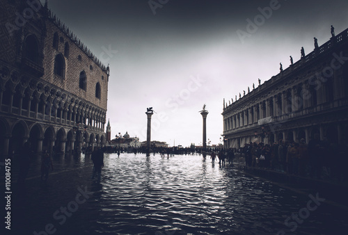 Flooded St. Marks Square in Venice, Italy.