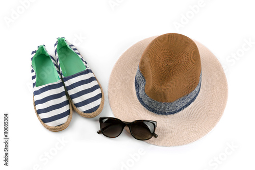 sailor style summer accessories isolated on white background