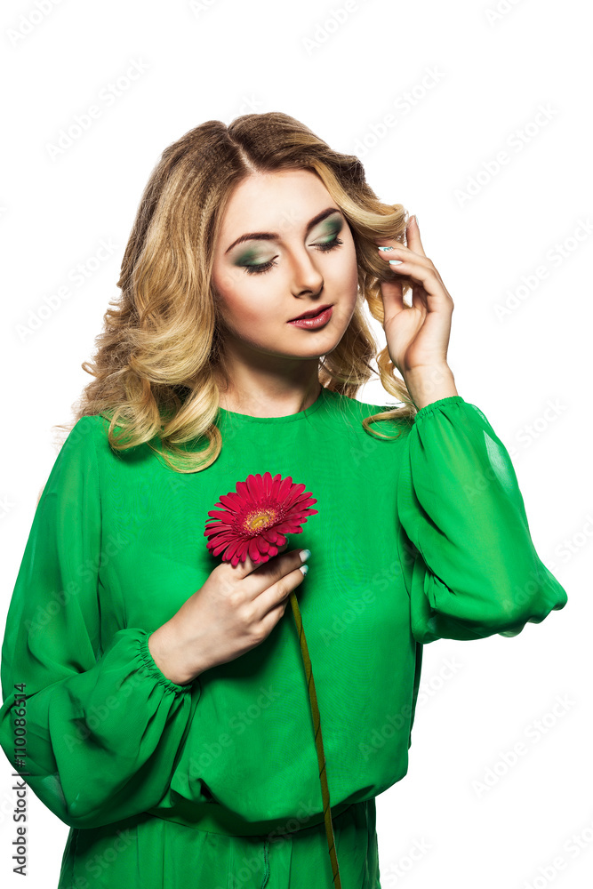 Beautiful Spa model Girl with Perfect Fresh Clean Skin. woman holding a flower gerber . Youth and Skin Care Concept. Beautiful Spa model Girl with Perfect Fresh Clean Skin. woman holding a flower gerber . Youth and Skin Care Concept.