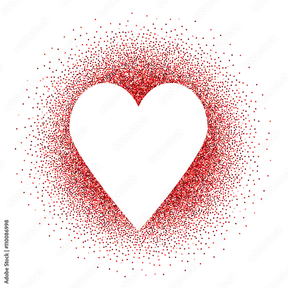 White heart in red glitters White heart in red glitters