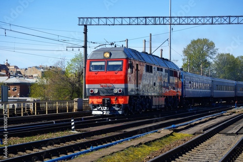 Locomotive train on rails photo