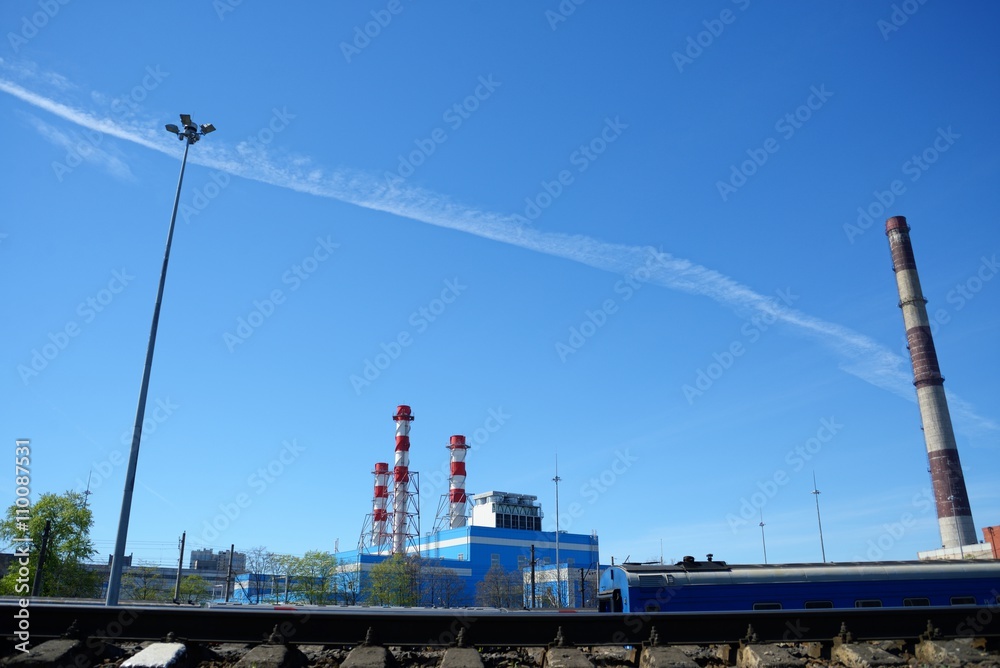 Fototapeta premium Industrial view on city plant factory