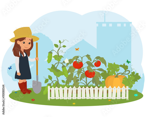 girl on the farm caring for vegetables