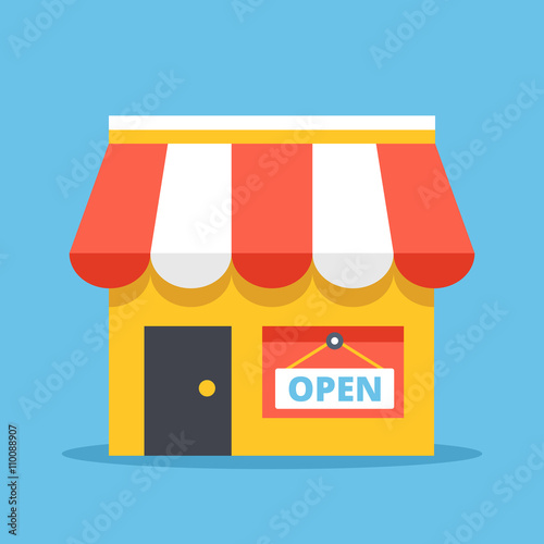 Store with open sign. Flat design vector illustration