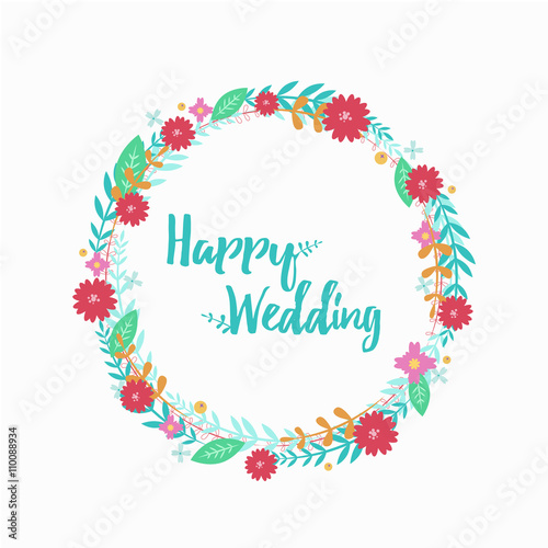 Wreath of flowers. Bridal wreath. Wedding decor vector flat illustration  spring beautiful flowers. Colorful bright flowers illustration. Vector design floral elements.