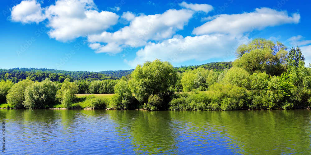 Fototapeta premium Silent lake under blue sky.