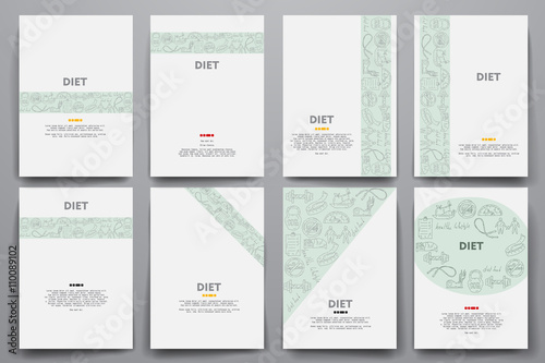 Corporate identity vector templates set with doodles diet theme