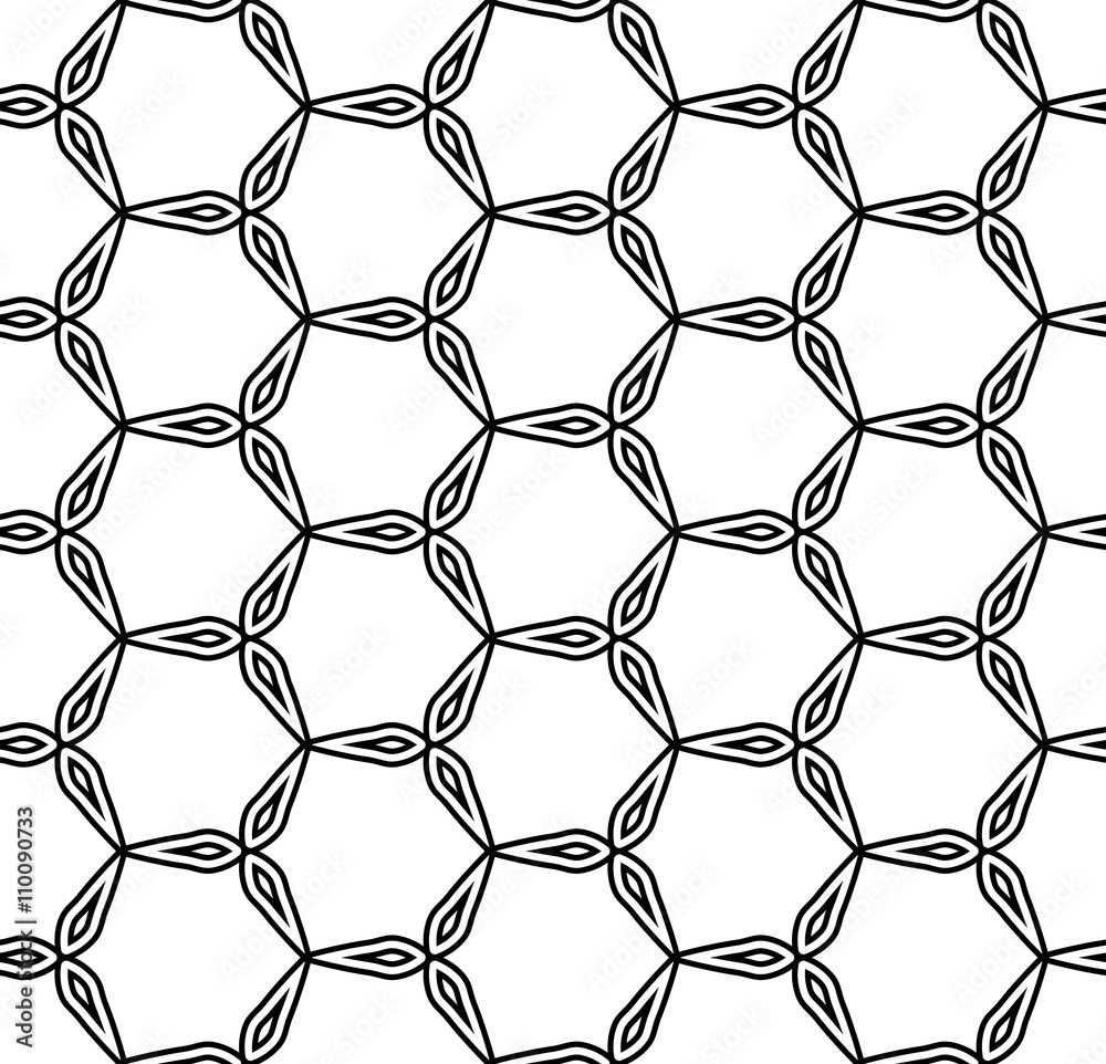 Naklejka premium Vector modern seamless geometry pattern hexagon, black and white abstract geometric background, pillow print, monochrome retro texture, hipster fashion design