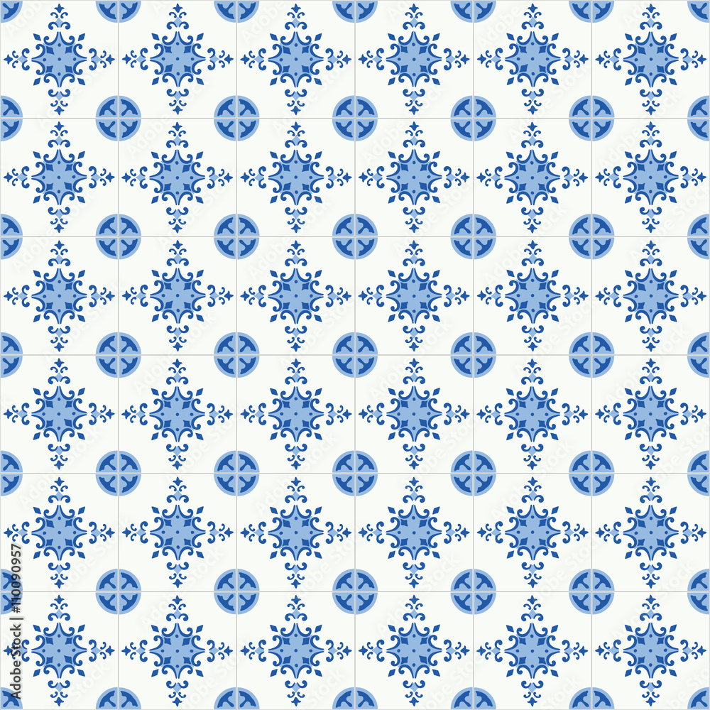 Traditional ornate portuguese tiles azulejos. Vintage seamless pattern. Abstract background vector