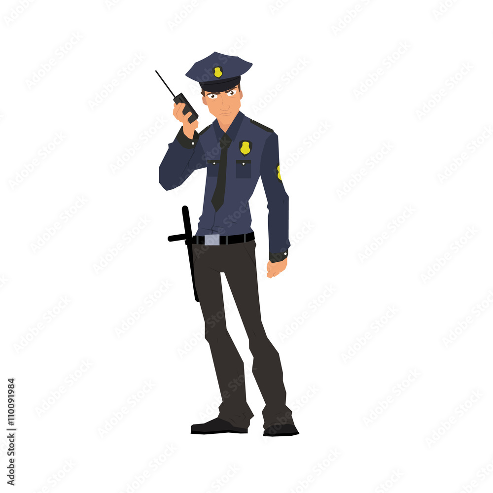 police officer with a a portable radio in uniform.