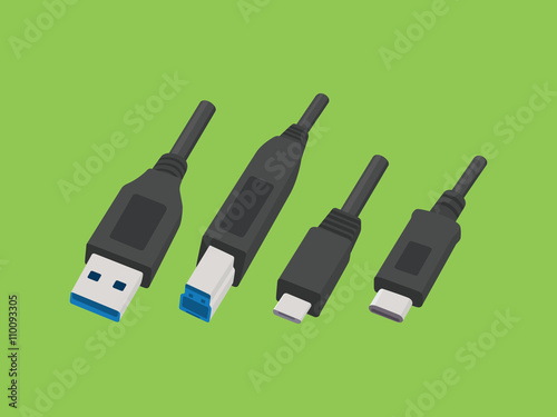 usb cable various plug type vector style illustration