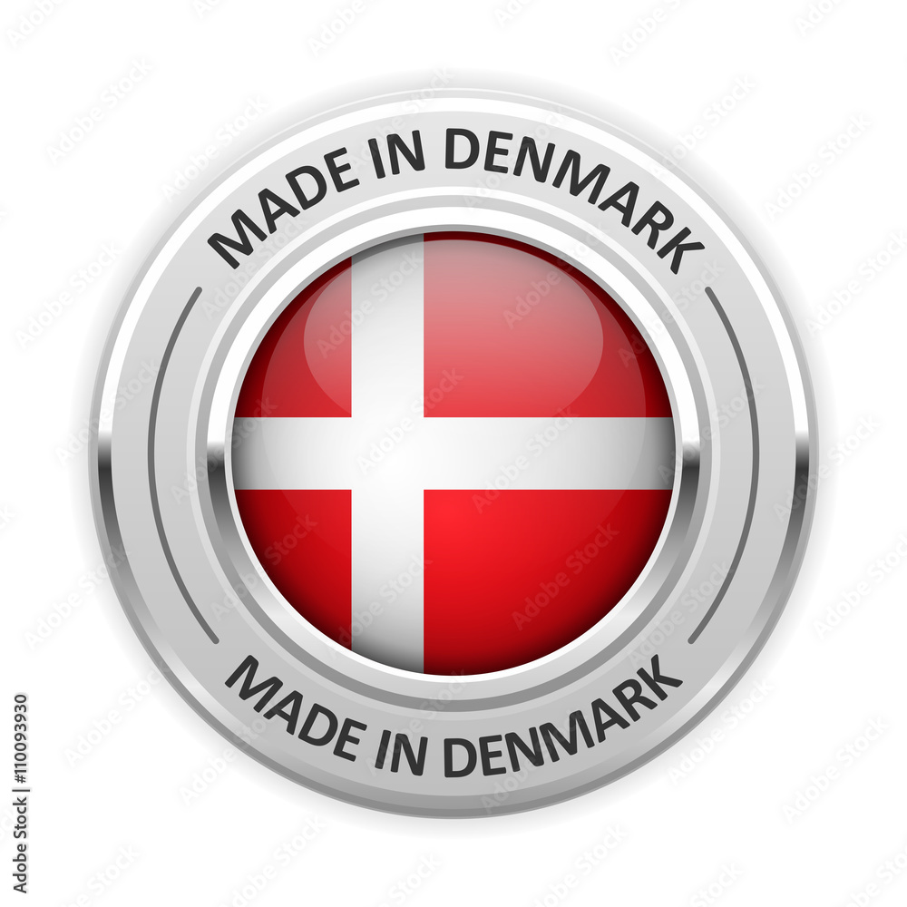 Silver medal Made in Denmark with flag Silver medal Made in Denmark with flag