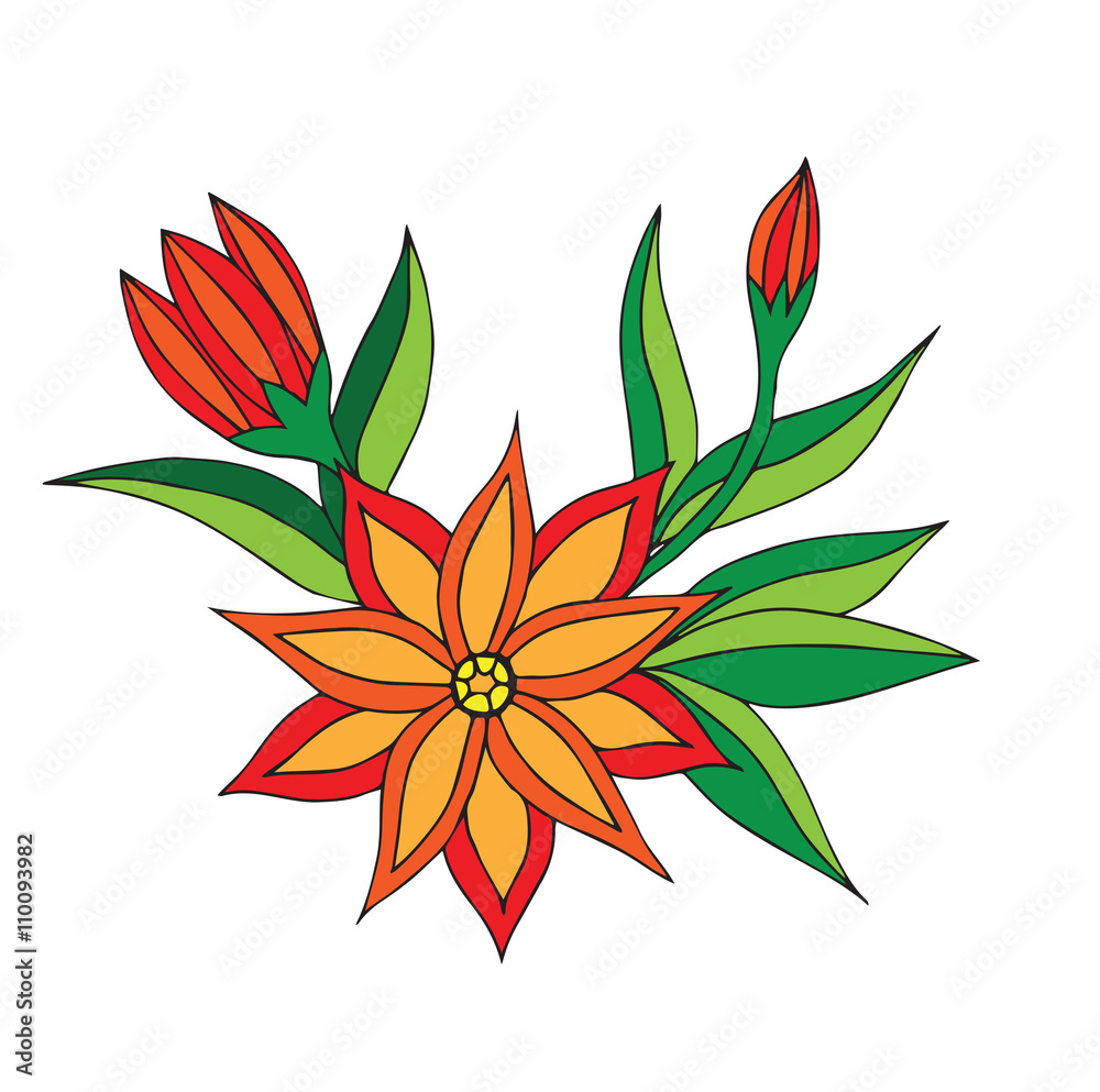 Orange flower with green leaves on the white background Orange flower with green leaves on the white background