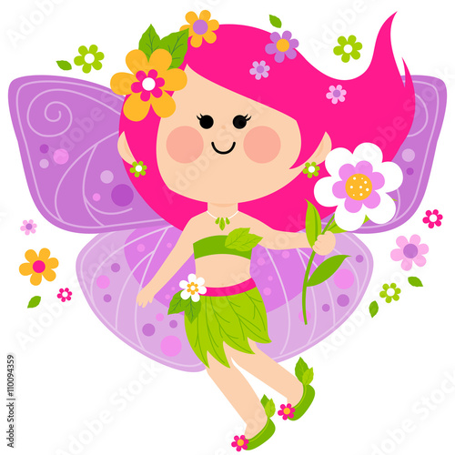 Spring fairy princess with butterfly wings. Vector illustration