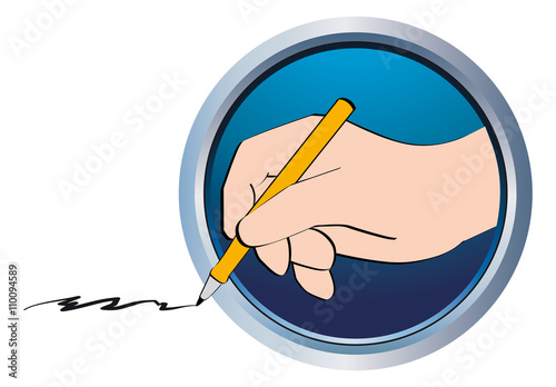 Botón mano firmando