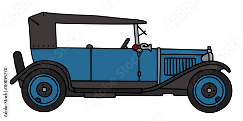 Vintage blue car / Hand drawing, vector illustration