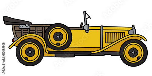 Vintage yellow convertible / Hand drawing, vector illustration